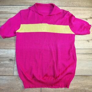 Dolce & Gabbana Ittierre D&G Medium Colorblock Knit Polo Sweater Fuchsia Pink Ye